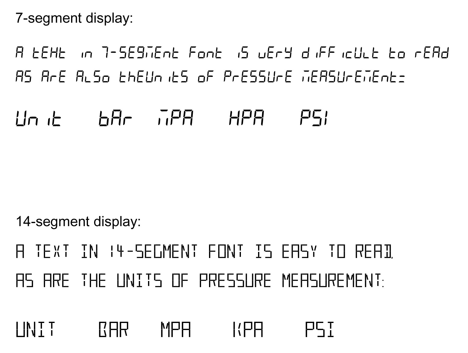 7 segment display text